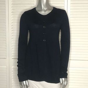 VINCE Navy Blue Cotton/Cashmere Peplum Sweater L
